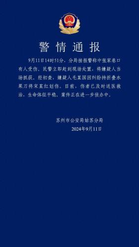 苏州警方通报平江路附近有人持刀划伤他人：嫌疑人被抓  第1张