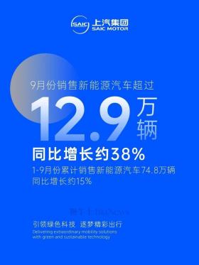 上汽集团：9月销售超12.9万辆新能源车  第1张